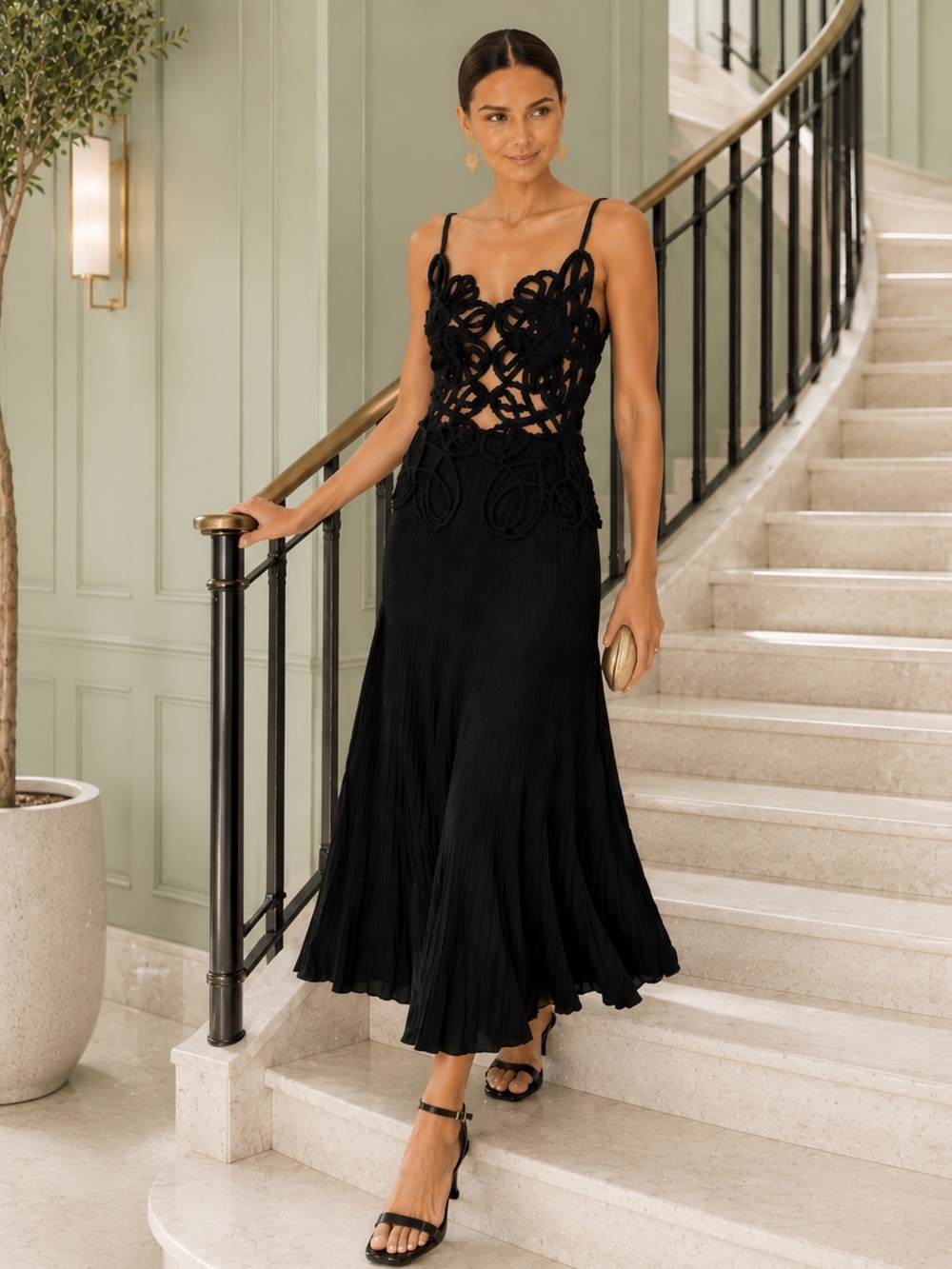 NWT Cult Gaia Nalda sculptural Crochet Knit Midi Dress Black Size M - Picture 3 of 16